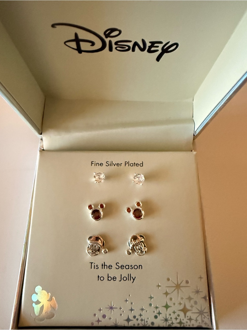Disney Gold-Tone Mickey Holiday Earring Set with Clear Crystals